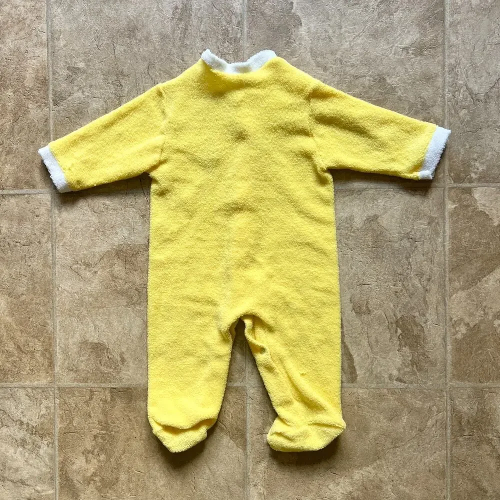 Vtg Terrycloth Sleeper Sunny Yellow Embroidered Dinosaur Retro Kidcore Kitschy